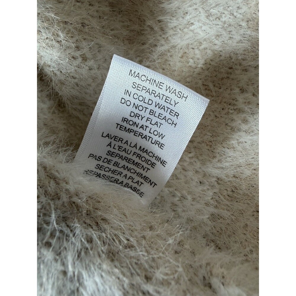 Industry Cardigan XS Cream Beige Checkered Fuzzy Cropped Button Front Sweater - Picture 11 of 13